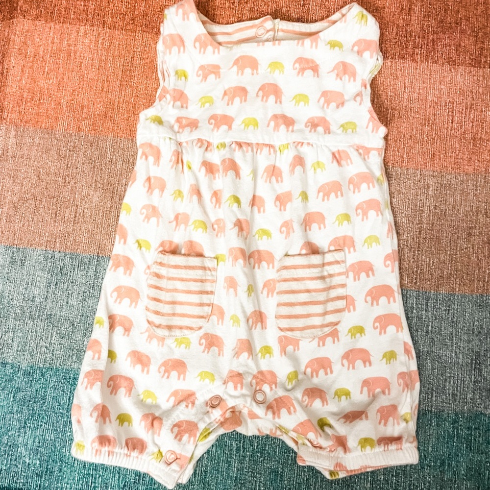 Baby Boden Newborn Pink Elephant Romper
